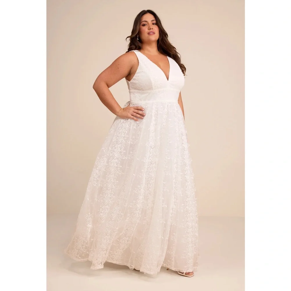 Lulus Sweetest Beloved White Mesh Embroidered Sleeveless Bride Maxi Dress NWT 1X - Picture 5 of 16